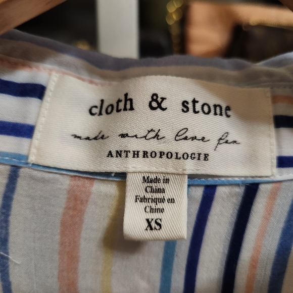 Anthro Cloth & Stone Blouse Watercolor Stripes Lightweight Semi-Sheer XS - Picture 6 of 8